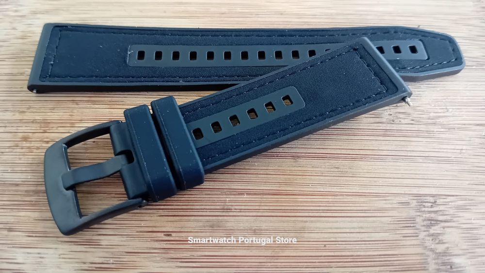 Bracelete 22mm em silicone e Pele (Nova) Preta
