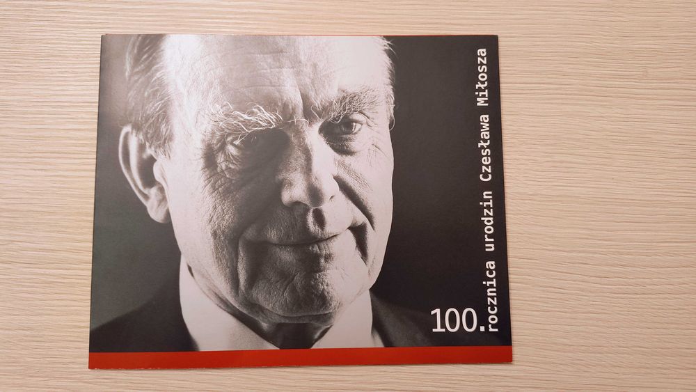 Znaczek kolekcjonerski 100. rocznica urodzin Czesława Miłosza + folder