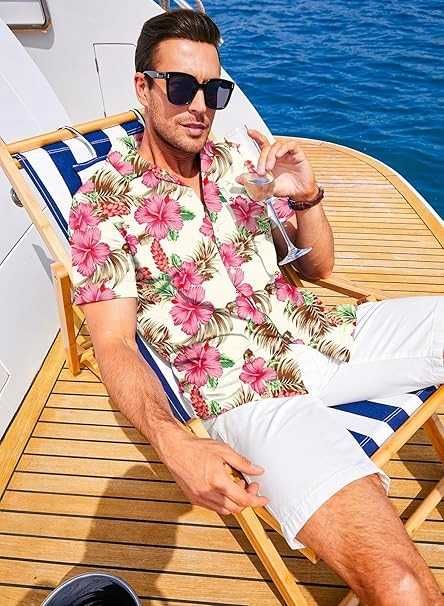 Modna Efektowna Męska Koszula Hawajska Żywe Kolory Regular Fit L