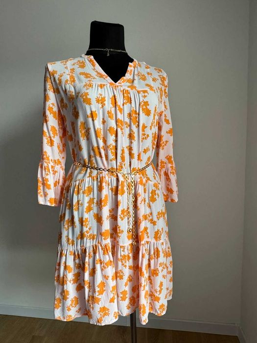 Sukienka wiskozowa boho Neo Noir kwiaty pastelowa na lato M/L 40