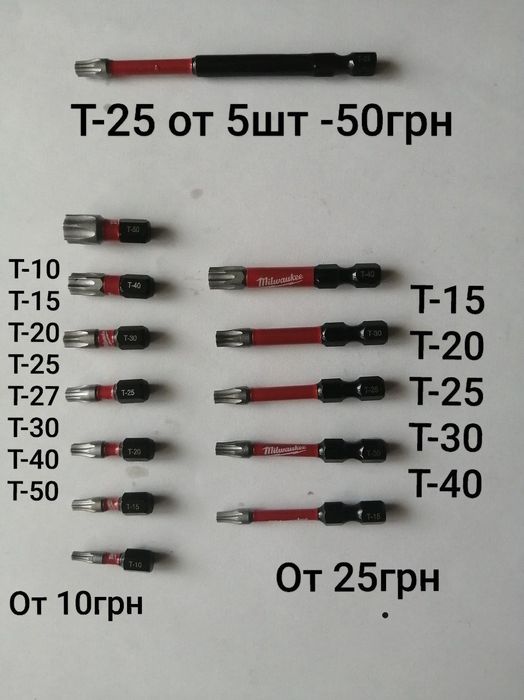 Распродажа бит Milwaukee T-10/15/20/25/30, Dewalt / Карабин для бит