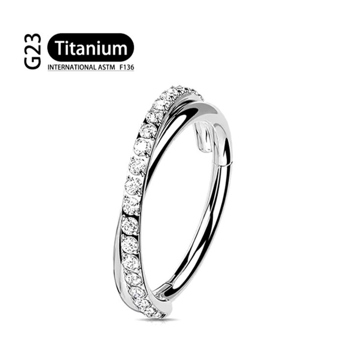 Титанова сережка з камінцями, кругла сережка для пірсінгу 8 мм