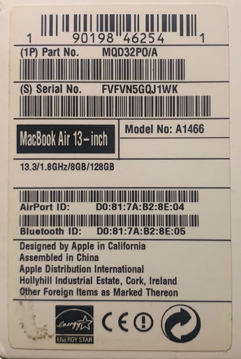 Apple Macbook Air 13,3" i5 1,8 Ghz 13,3” 8GB Ram SSD 128GB 2017
