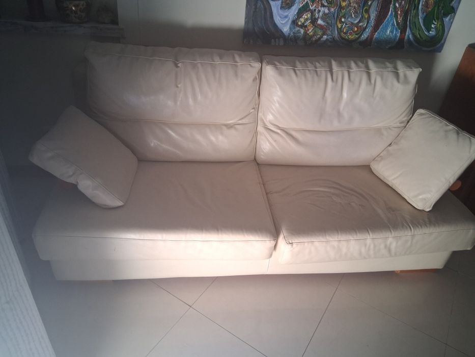 Dois Sofás de pele usados iguais,apenas uma almofada para estufar ou colocar protecção neles,são dois iguais e vendo a quem oferecer mais.
