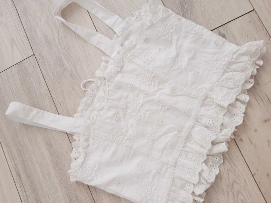 Top H&M biały ażur haft falbanki wiązany M 38 bluzka