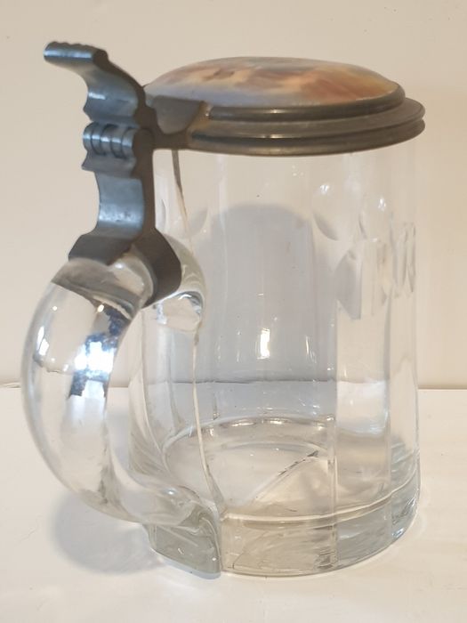 Antiga caneca de cerveja bávara com 2 imagens eróticas pintadas à mão