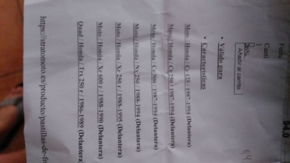 Pastilhas de travão honda cr