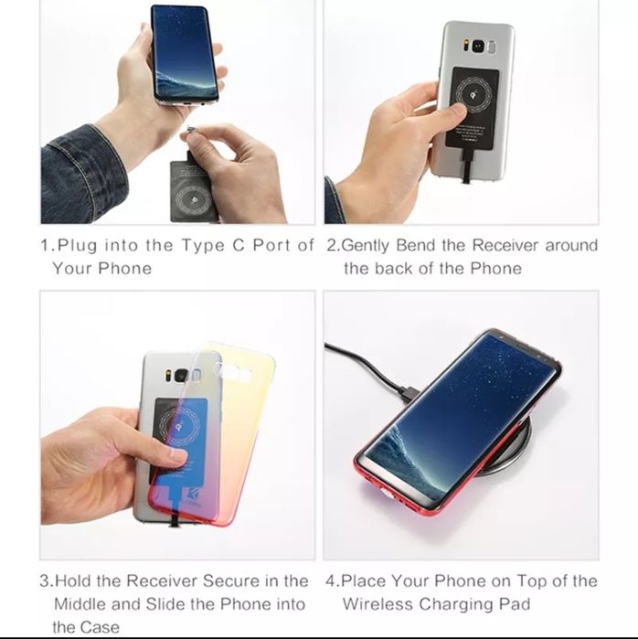 Adaptador para poder carregar sem fios telemóveis com USB tipo-C