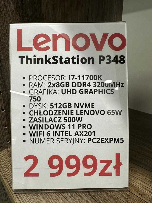 Komputer Lenovo ThinkStation P348 i7-11700K/16GB/512GB/WIN 11 PRO gwarancja