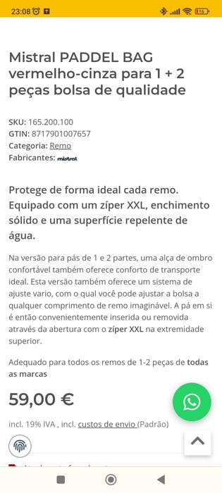 Saco pagaia - remo surf - paddle - kayak63825187481985121