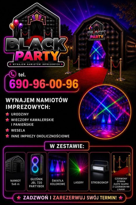 Wynajem Namiot imprezowy z wyposazeniem 6x5