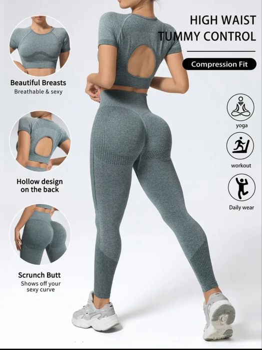 Комплект для йоги, топ лосини з пушап ефектом, костюм для спорту