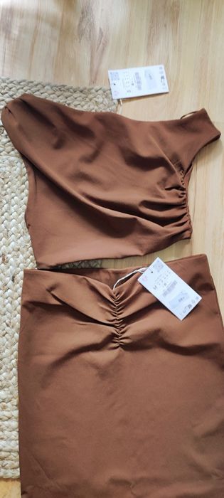 Komplet spodnica M /S 36 i top S / XS 34 brąz Zara nowy metki