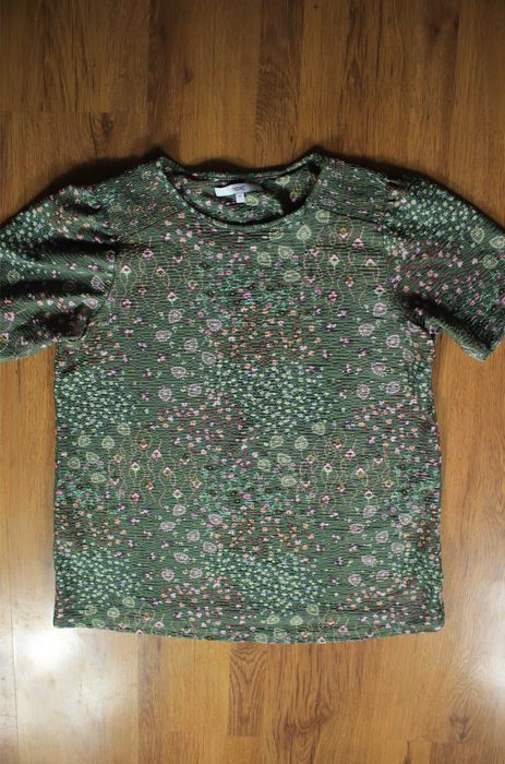 Bluzka Next r. 42 zielona damska kr rękaw w kwiaty