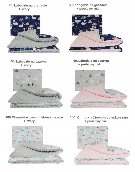 KOMPLET POŚCIELI minky Kocyk + Poduszka do wózka