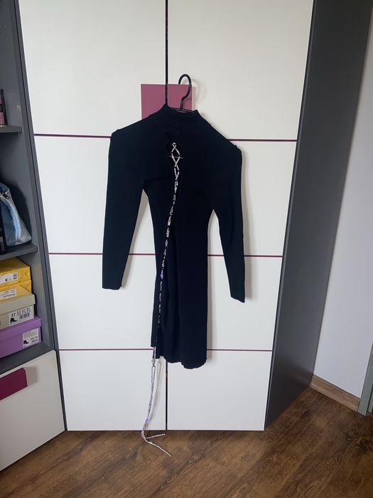 Czarna Sukienka Bershka S cyrkonie viral święta sylwester hit impreza