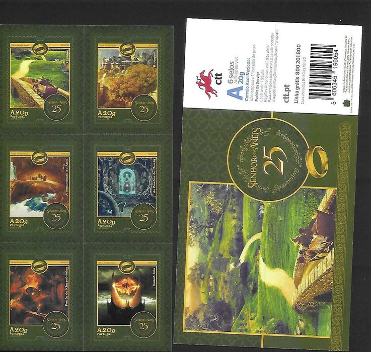 BOOKLET CTT 6 Selos auto adesivos - 25 ANOS SENHOR ANEIS - 2026