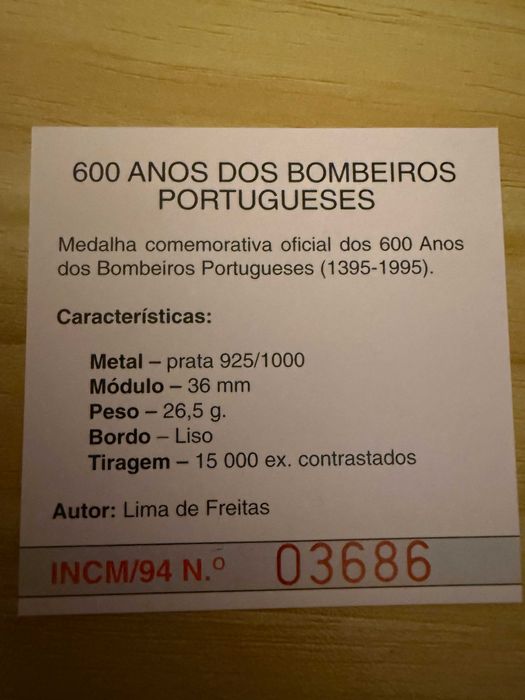 Medalha Comemorativa – 600 Anos dos Bombeiros Portugueses (1395–1995)