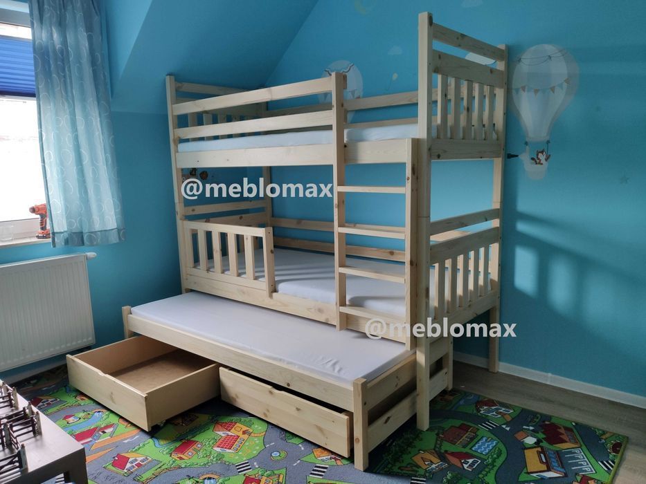 Bezpieczne Trzyosobowe Łóżko Piętrowe sosnowe dla dzieci i młodzieży