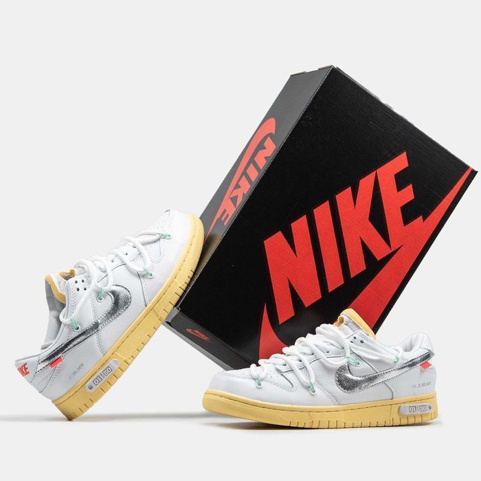 Кросівки Nike SB Dunk Low x OFF-White Silver Swoosh premium | Кроссовки Найк жіночі