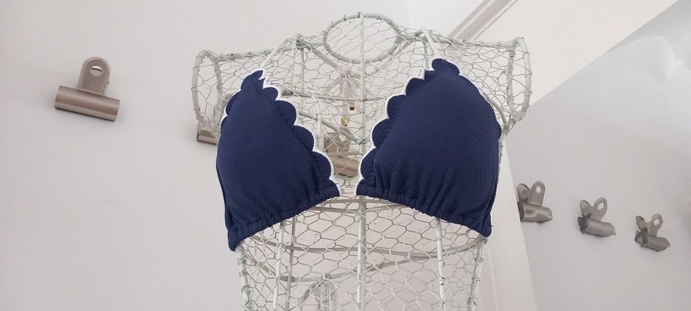Navy Blue Bikini Top with Scalloped Edges