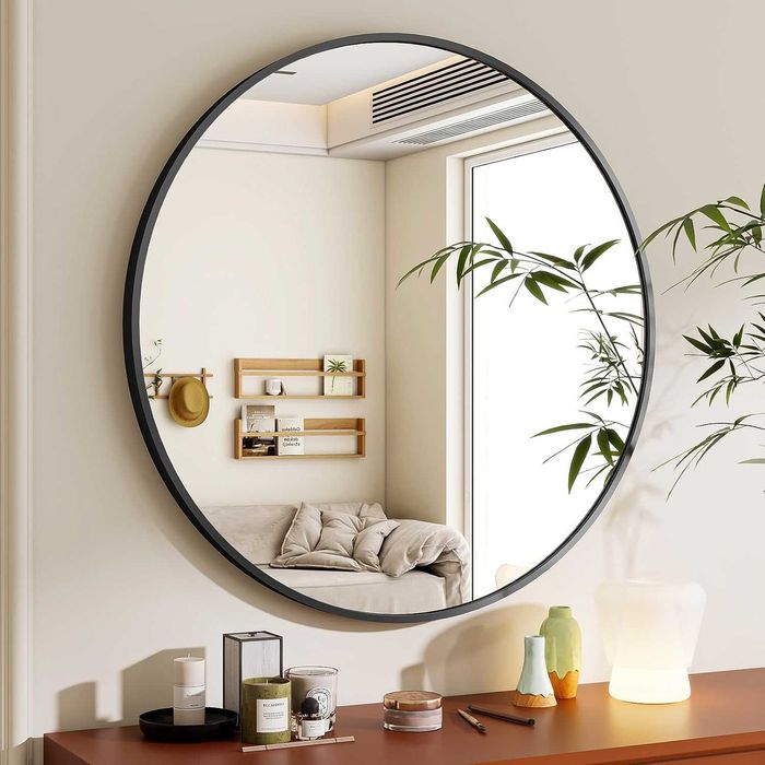 BEAUTYPEAK Lustro okrągłe 50 cm czarne, z aluminiową ramą