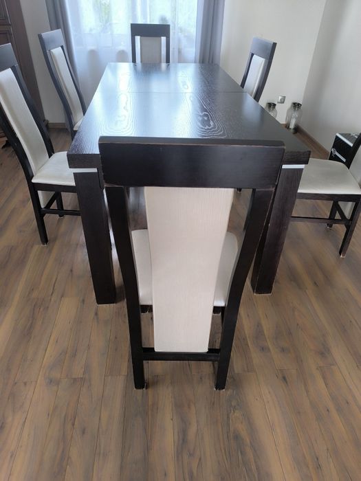 Stół rozkładany + 6 krzeseł | 200–280 cm | drewniany komplet