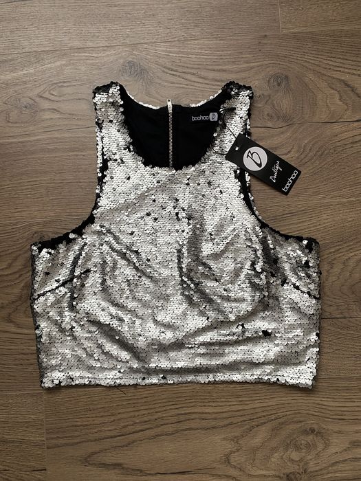 Cekinowy crop top, zamek, sylwester, karnawał
