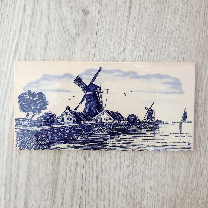 Azulejo souvenir vintage Holanda / Países Baixos moinho Delft