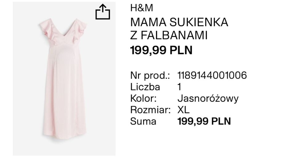 Jasnorózowa sukienka ciazowa H&M, rozmiar XL