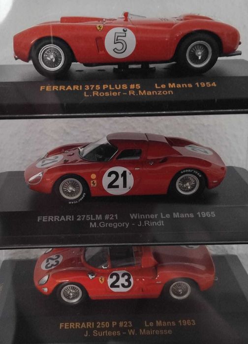 Ferrari-250 Le Mans, 1963; Ferrari-275 Winner Le Mans, 1965;  Ferrari-375 Le Mans, 1954  1-43. 35€.  Vendo miniaturas da minha coleção.