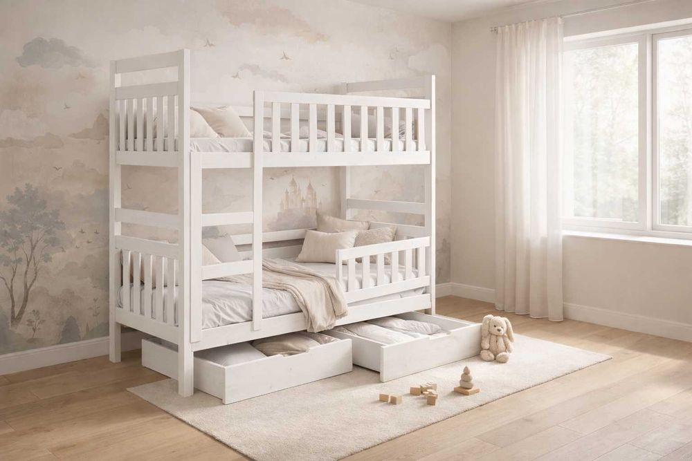 Łóżko dziecięce ZOJA z szufladami + barierka + materace  160x80/180x80