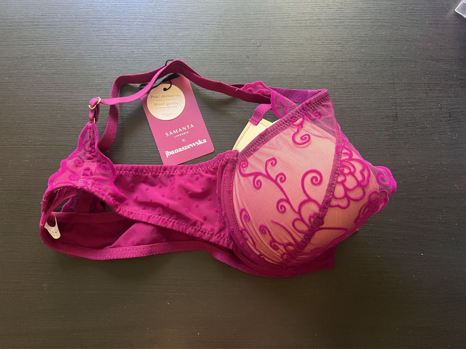 Biustonosz usztywniany push-up Samanta Ellen A475 70D, fuksja, koronka
