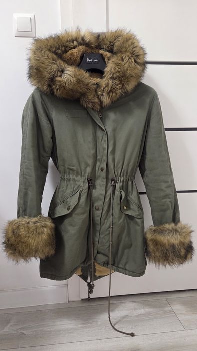 Parka khaki ocieplana futerko
