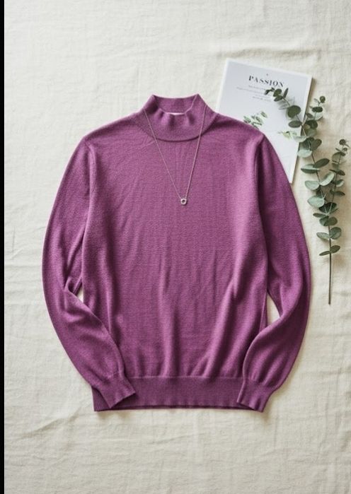 Fioletowy różowy sweter golf półgolf damski wełna merino Afibel