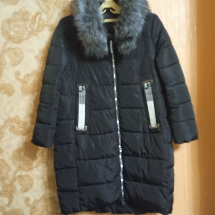 Куртка парка с капюшоном зима мех искусственный XL