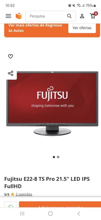 Monitor Fujitsu Display E22-8 TS Pro Novo ainda na caixa