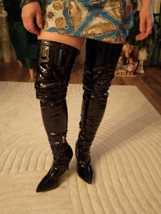 Kozaki damskie czarne lakier połysk