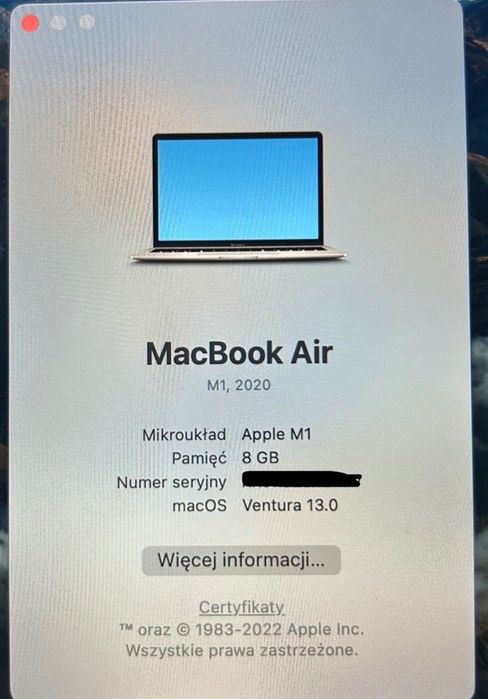 MacBook Air 2020 M1 Retina 8GB