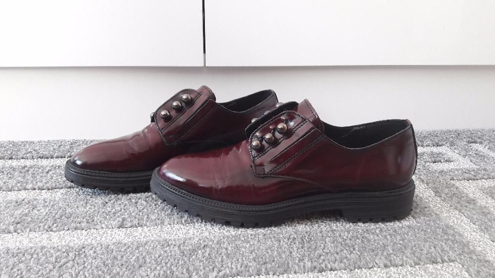 skórzane buty /półbuty bordowe