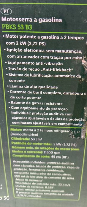 Vendo Motosserra a Gasolina PARKSIDE 53cm³ (2.72 CV) – (Nova Na Caixa)