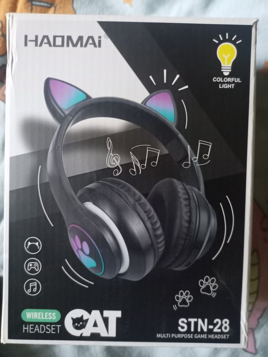 Навушники з Кото вушками Bluetooth STN 28 Cat чорні