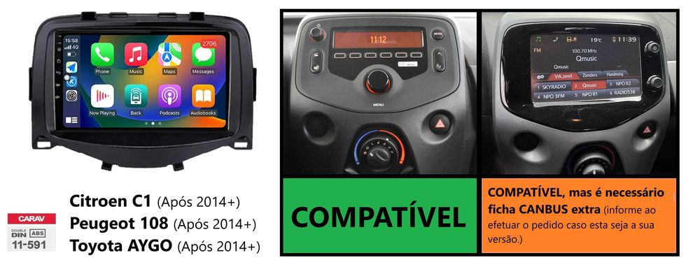 Rádio 2DIN • Citroen C1 • Peugeot 107 108 • Toyota Aygo • Android GPS