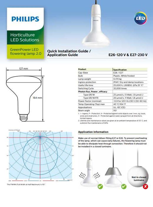 Lâmpadas para estufas e plantações - Philips LED Flowering Lamp DR/W E27