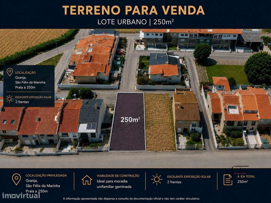 Lote para Construção a 250m da Praia, São Félix da Marinha - Vila Nova
