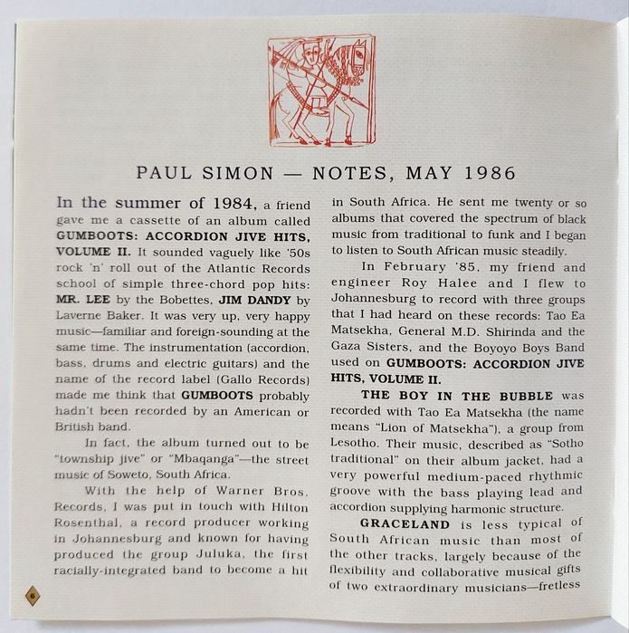 CD Paul Simon - GRACELAND 1986