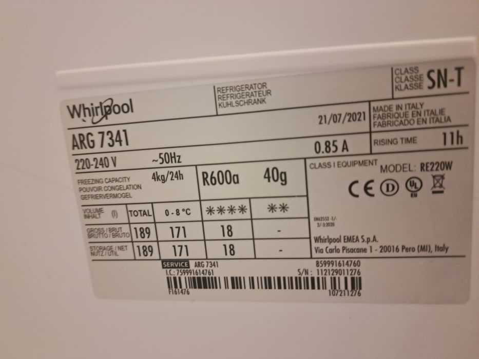 Lodówka do zabudowy Whirlpool ARG 7341