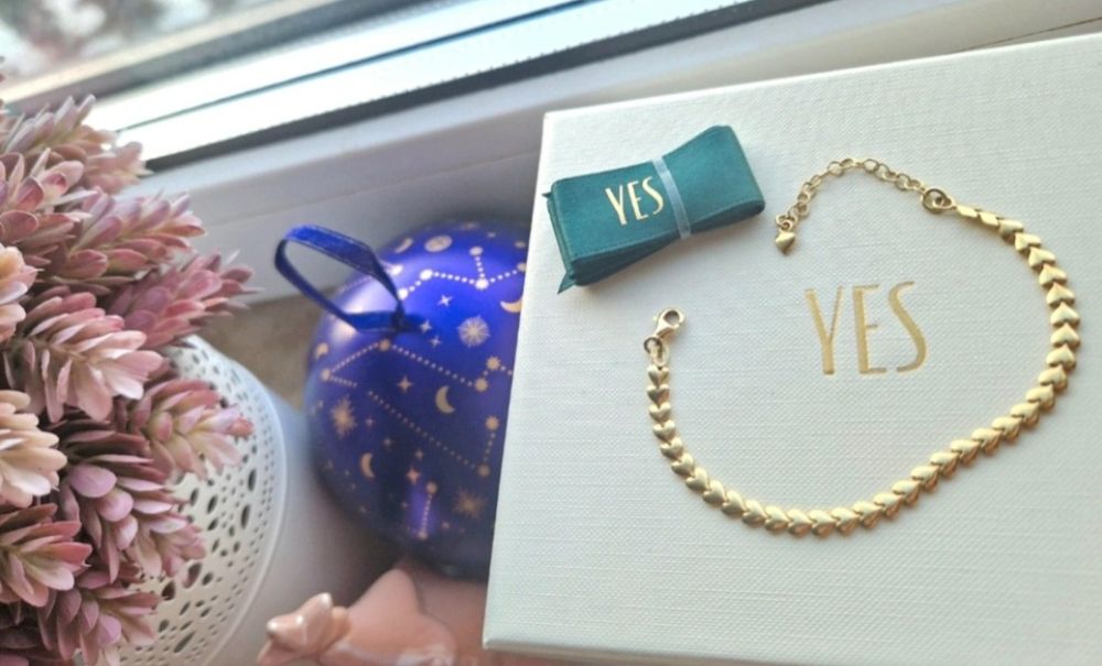 Srebrna pozłacana 24k zlotem Yes bransoletka  serca serduszka