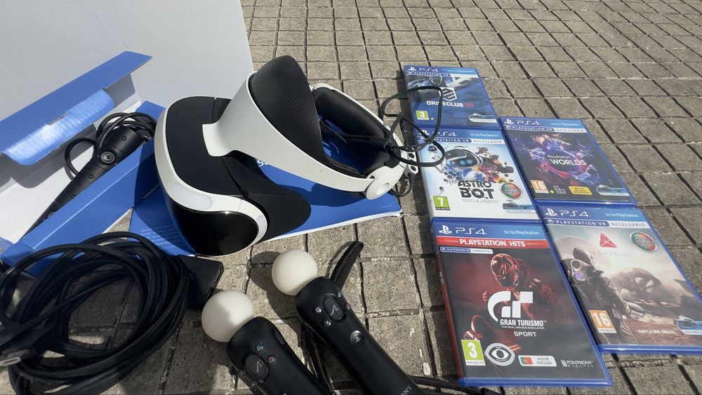 Pack PlayStation VR (PSVR) v2 + 2 Comandos PS Move + Câmara + 5 Jogos + Caixa Original