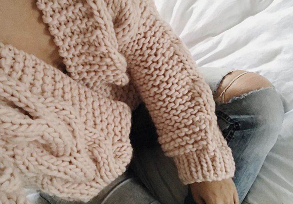 Sweter handmade bomber cable Wool - 100% wełna z warkoczem